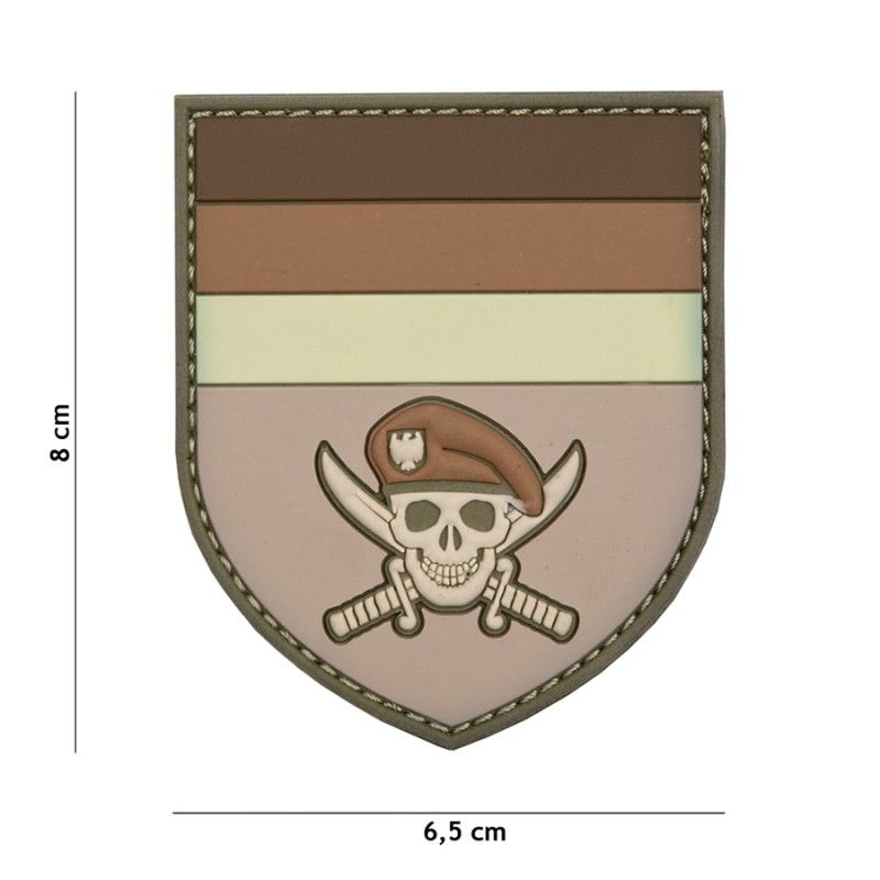 Embleem 3D PVC Duitse Commando skull bruin 