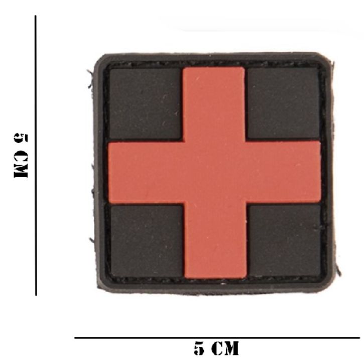 Embleem PVC Medic kruis 5 bij 5 zwart/rood