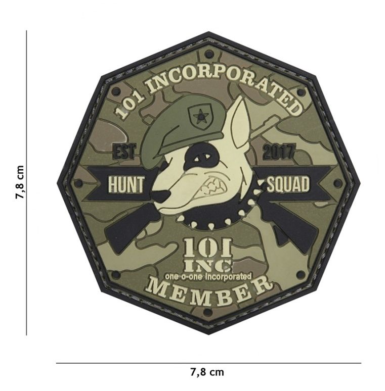 Embleem 3D PVC 101 INC Hunt Squad groen 