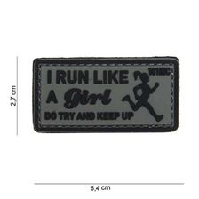 Embleem 3D PVC I Run Like A Girl #14061 grijs