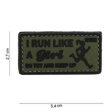 Embleem 3D PVC I Run Like A Girl #14063 groen