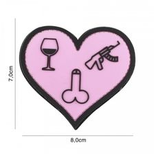 Embleem 3D PVC Love, wine, dicks and guns #7103 roze 