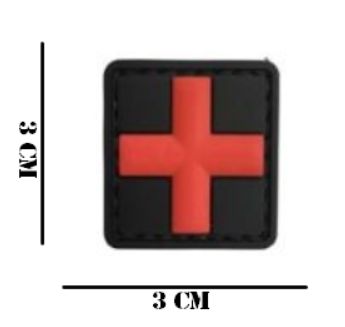 Embleem PVC Medic kruis 3 bij 3 zwart/rood