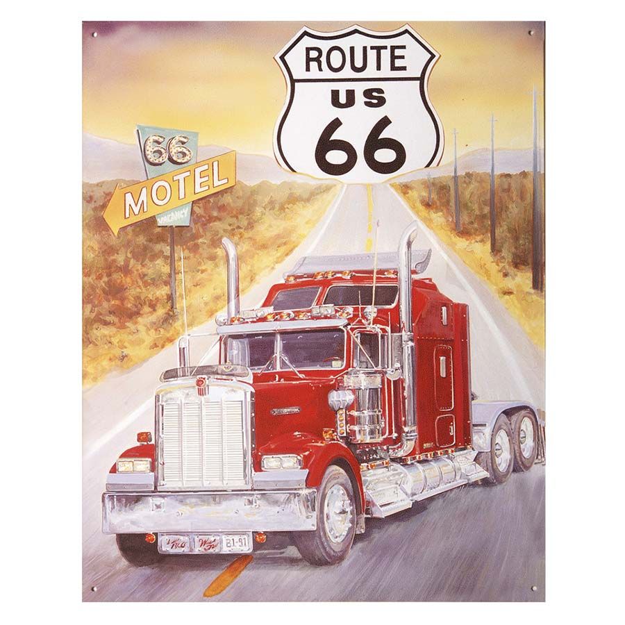 Metalen plaat Route 66 US vrachtwagen 