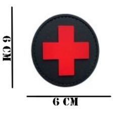 Embleem PVC Medic kruis 6 rond zwart/rood