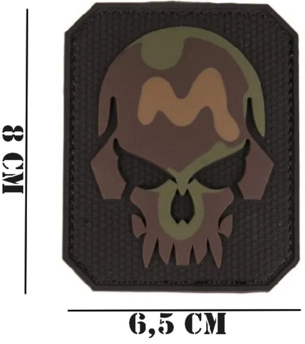 Embleem PVC Skull met klittenband 6.5 bij 8 camo