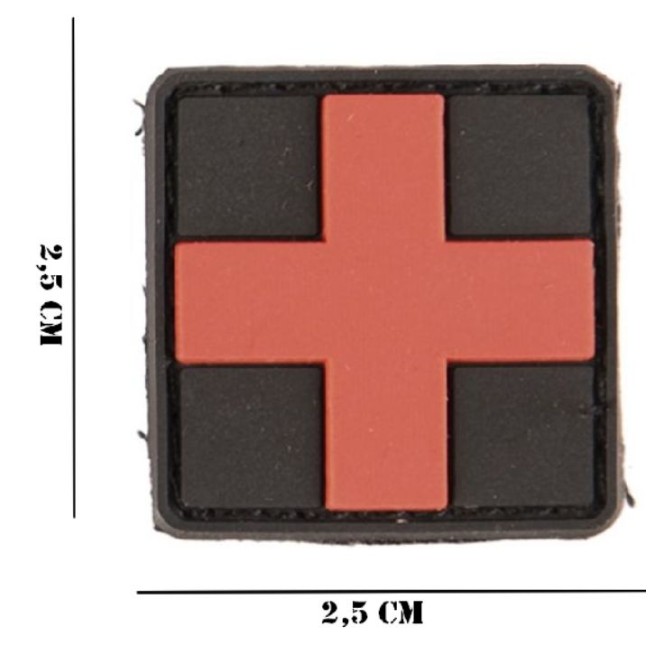 Embleem PVC Medic kruis 2.5 bij 2.5 zwart/rood
