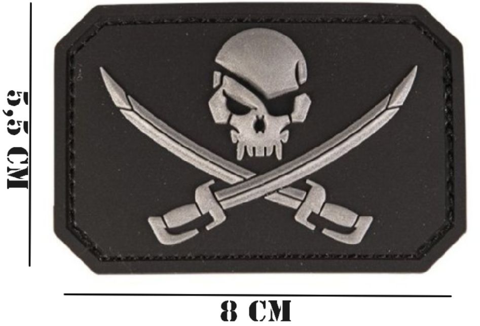 embleem PVC Skull met zwaarden en klittenband zwart