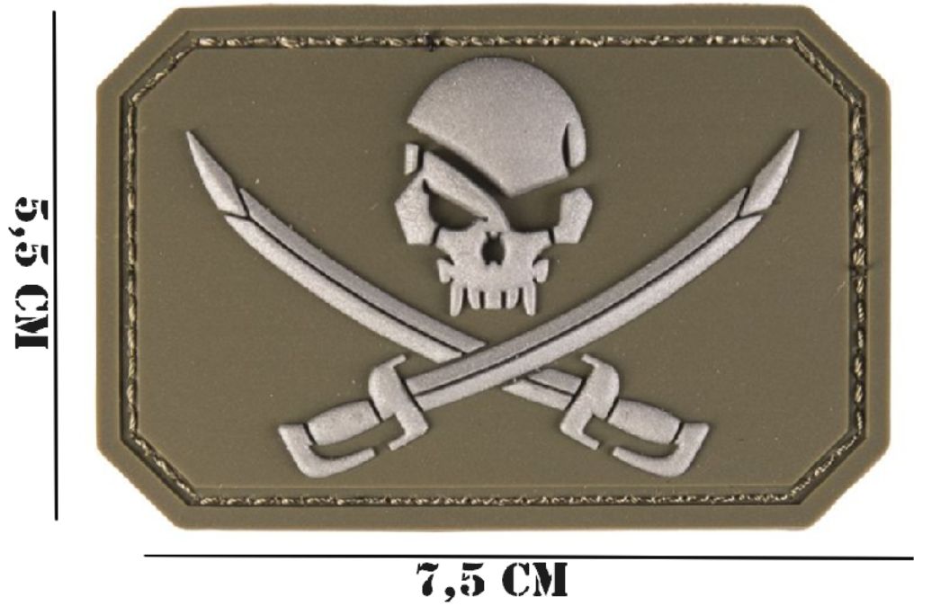 Embleem PVC skull met zwaarden groen