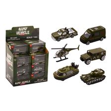 Speelgoed legervoertuigen 1:64 in display 6 ass. 24 stuks