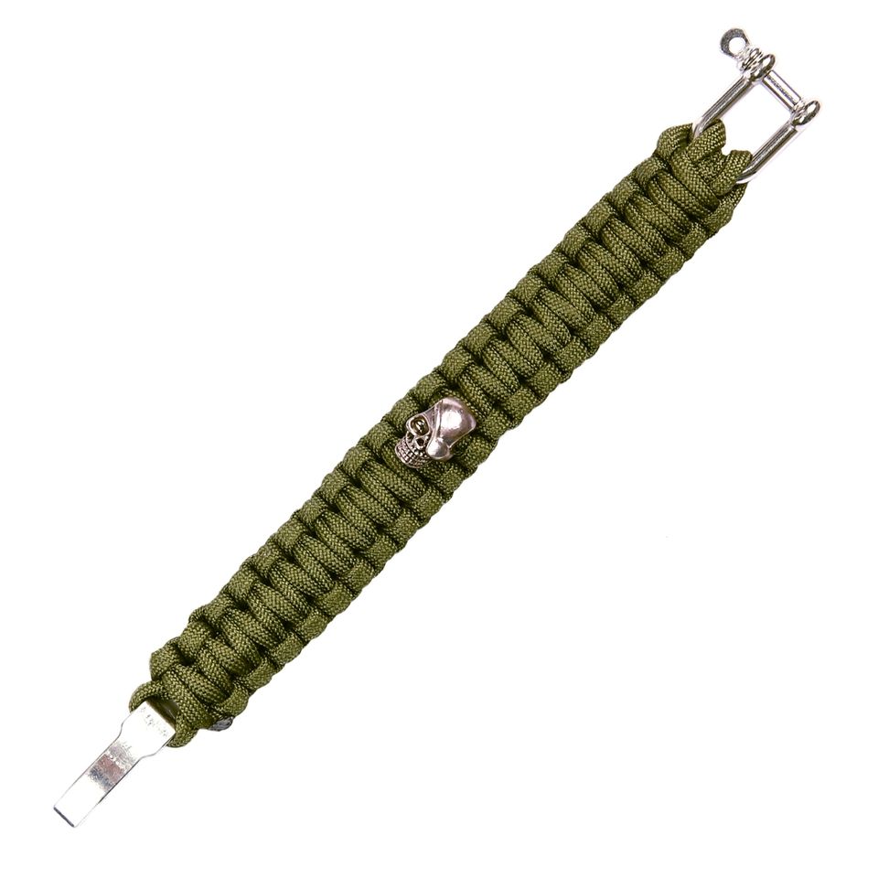 Armband parakoord metalen gesp Skull 20 cm groen
