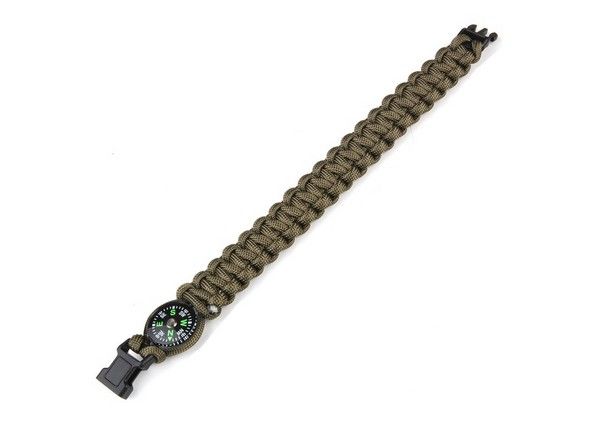 Armband parakoord met kompasje, 20 mm breed, groen