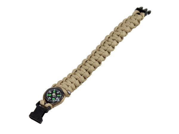 Armband parakoord met kompasje, 20 mm breed, khaki
