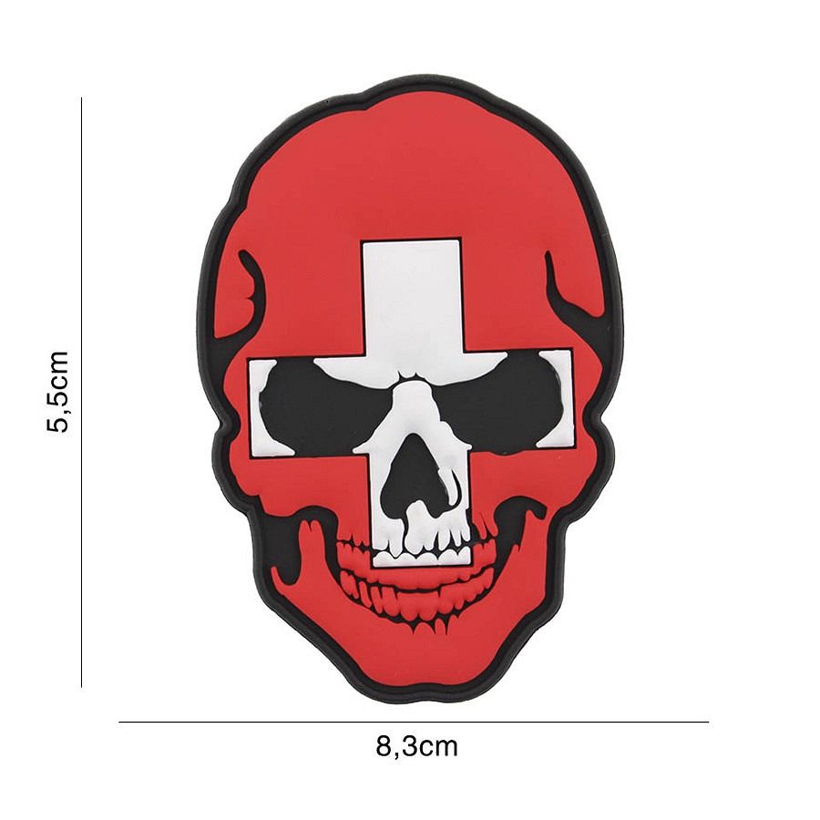 Embleem 3D PVC Zwitserland Skull rood/wit