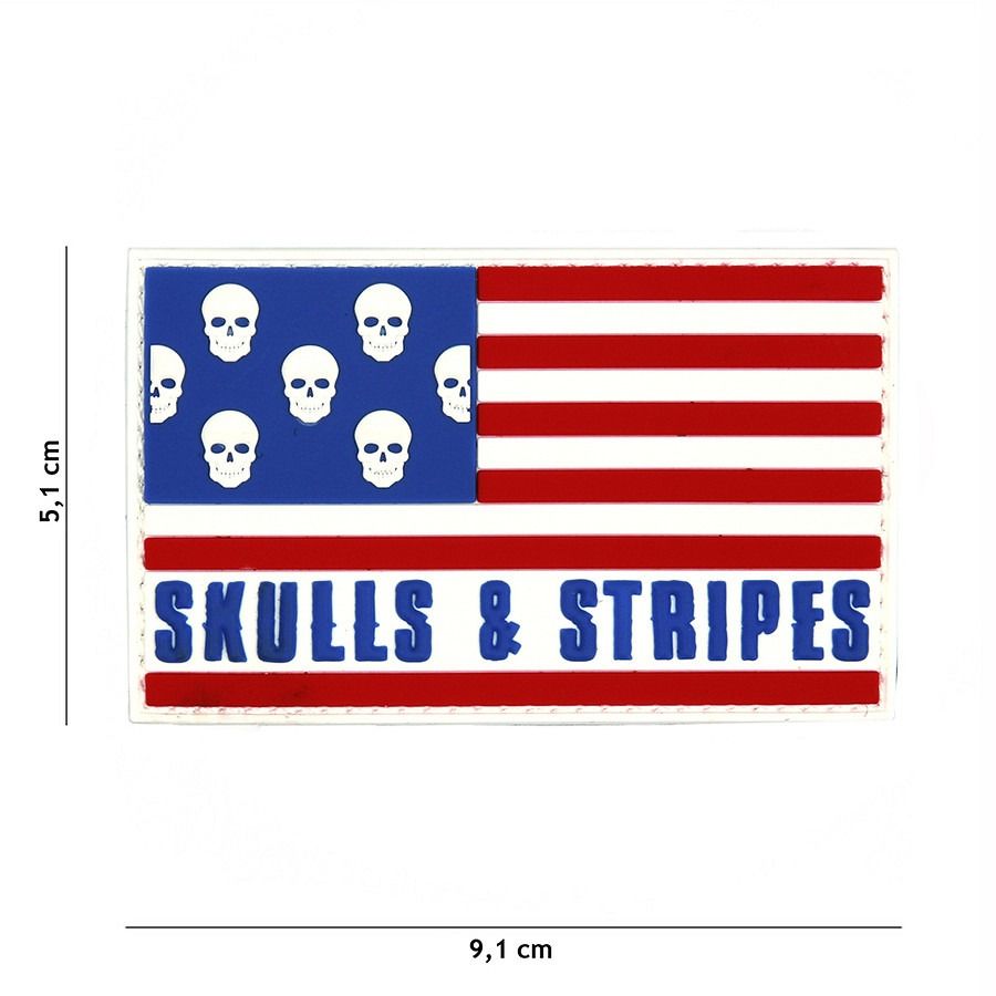 Embleem 3D PVC Skulls & Stripes Big Skuls blauw/wit/rood