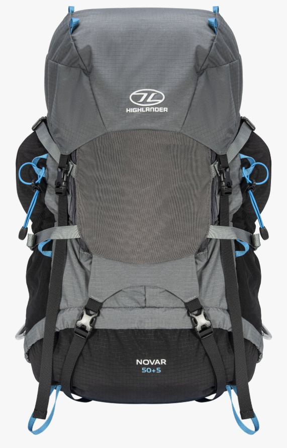 Rugzak Novar 50 + 5 liter zwartgrijs/blauw