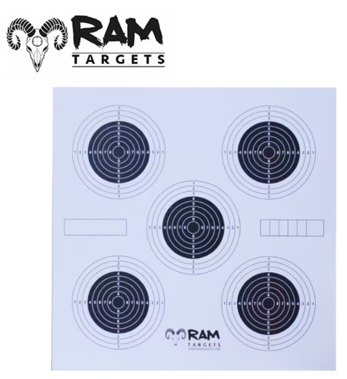 Schietkaart 17 x 17 RAM Targets 5 rozen 50 stuks