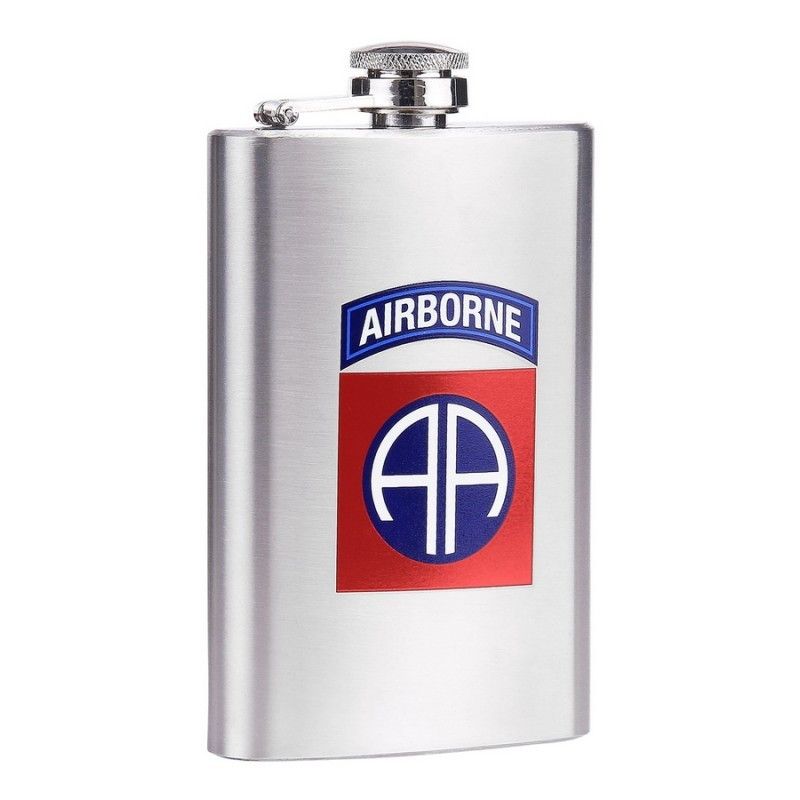 Zakfles 5 ounce 82nd Airborne RVS zilver/chroom